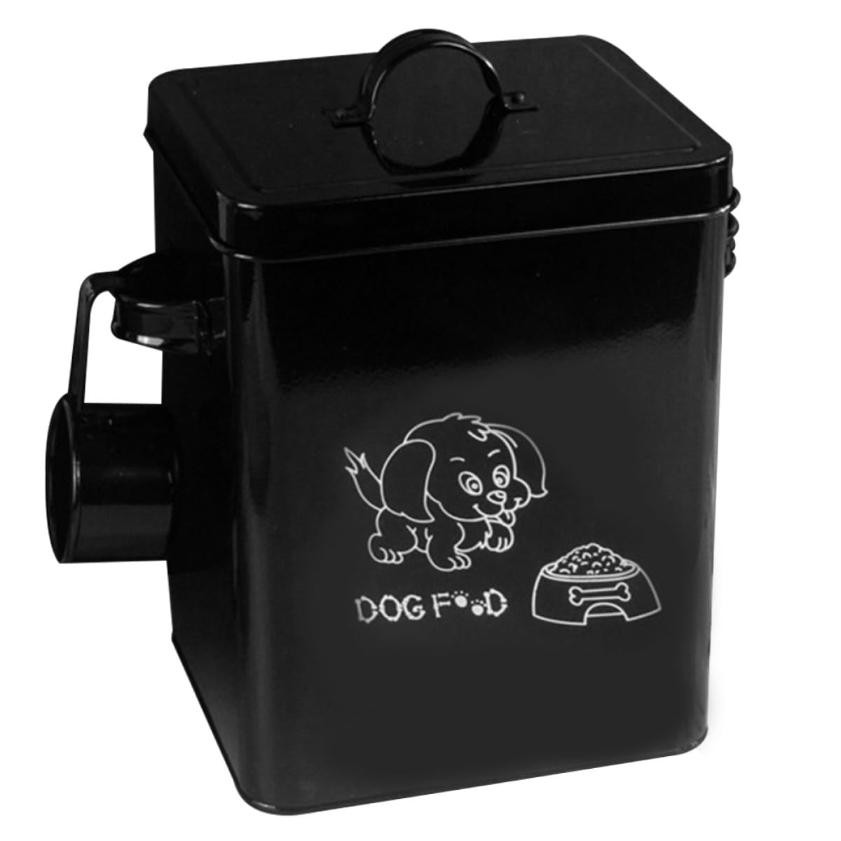 Contenedor de Comida para Perros Negro Tapa Hermética, Cubo Grande para Almacenar Pienso Seco, Caja de Almacenamiento de Alimentos para Mascotas Cuchara Incluida, sin Olores,