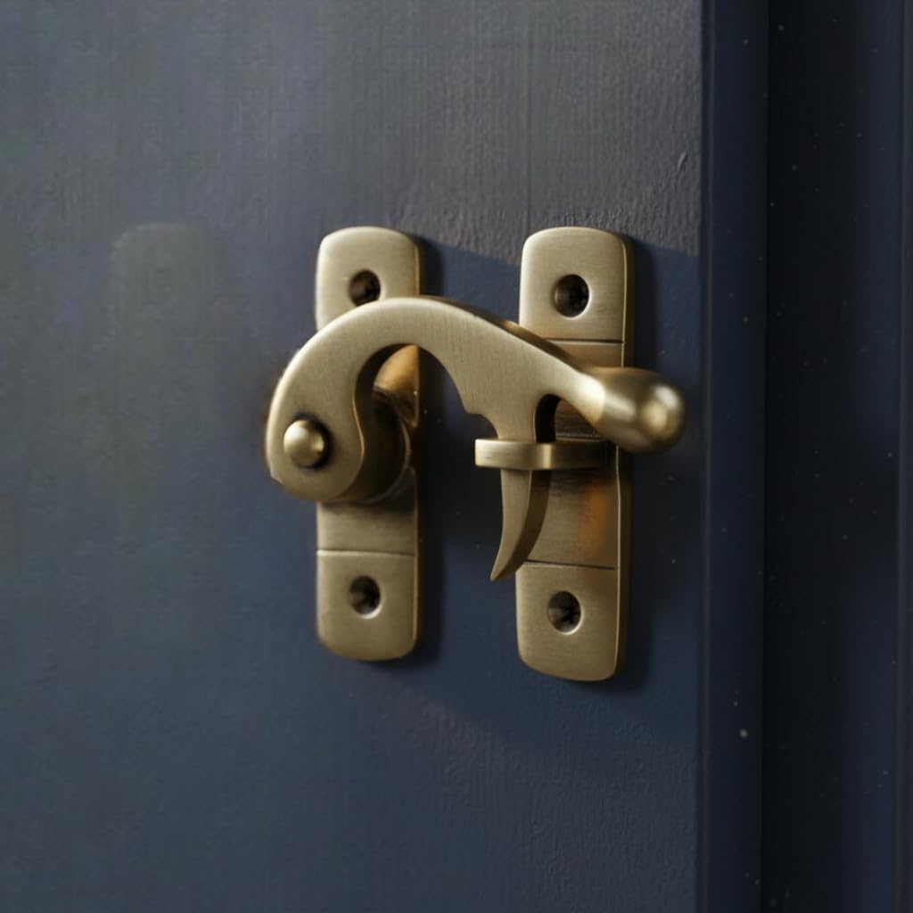 Prateek Brass Flip Latch Double Door Lock Hardware Safety Lock Heavy Duty Door Stopper Antique Brass Latch BL-001 (Right, Antique)-image-22