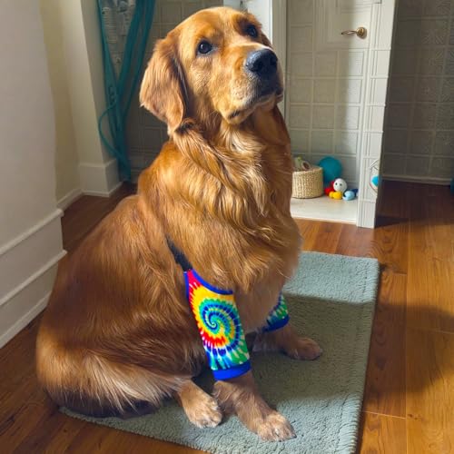Image of Dog Elbow Wraps Knee Protector Pads Elbow Callus Treatment Sleeve for Wounds Front Legs Prevent Licking for Medium Large Dogs 2XL,Tie Dye