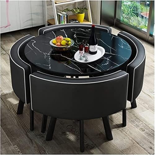 Amecke 丸ダイニングテーブルと椅子セット 5 食卓4人用 掛けルームとキッチン用 シンプルなカジュアルオフィス カフェ ホームバルコニー (C)