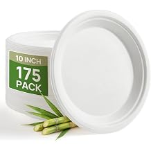 Goodluck 10 Inch White Compostable Sugarcane Paper Plates 175 Pack