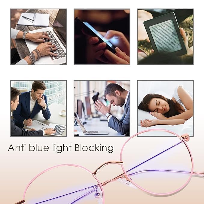 Image of Round Shape Blue Cut Antiglare Computer Eyeglasses For Men And Women |Blue Light Filtering Glasses For Computer And Mobile Use | 100% UV Protection | Gold & Silver Rose Gold.