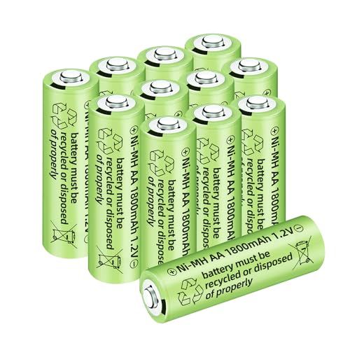 AMZZN 12PCS 1.2V 1800mAh Ni-MH AA Rechargeable Battery for Wireless Microphones, Electric Toys, Remote Mice, Calculators, Razors, Keyboards (12PCS Battery)