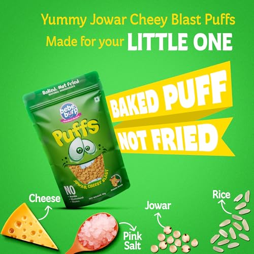 Image of BE'BE' BURP Healthy Puff Snacks | Jowar Cheesy Blast | Baked Puffs, Not Fried, Protein Snacks | No Maida & Gluten-Free | Travel-Friendly | 35gms Each (Pack of 4)