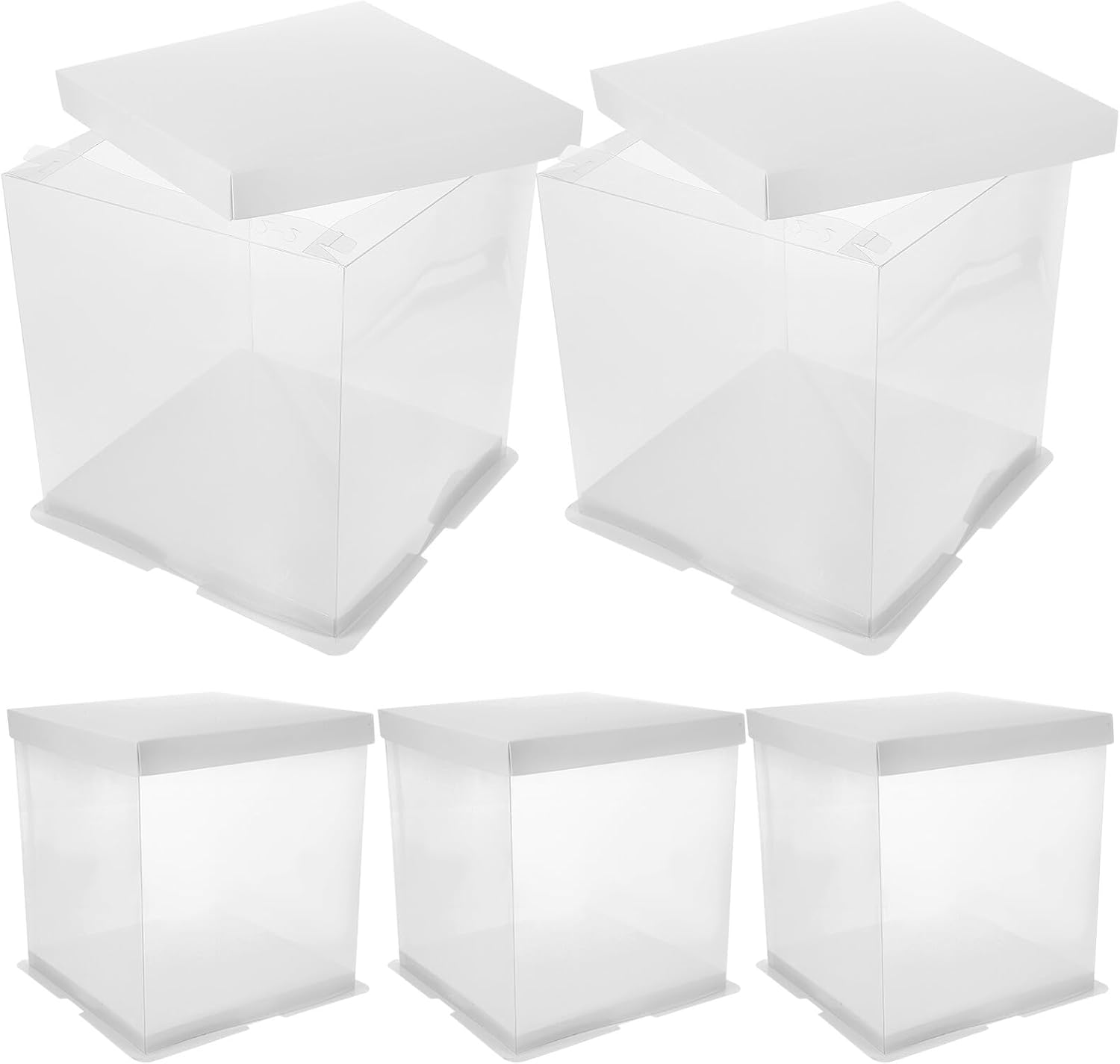 5pcs White Cake Boxes 6-inch Square Birthday Pastry Containers, Single Double Layer High Plastic Cake Carriers for Bakery Packaging and Dessert Storage