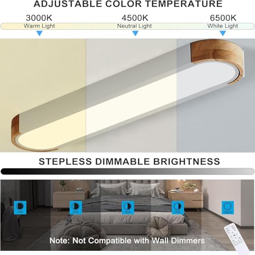 Plafonnier LED rectangulaire dimmable avec télécommande en bois et fer - 5