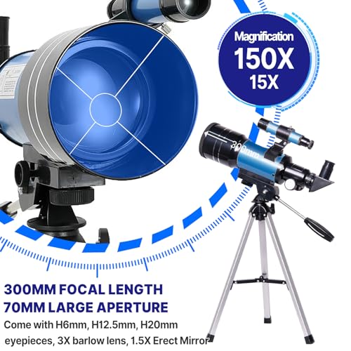 Telescopio refractor astronómico 70mm 15x-150x para principiantes miniatura 2