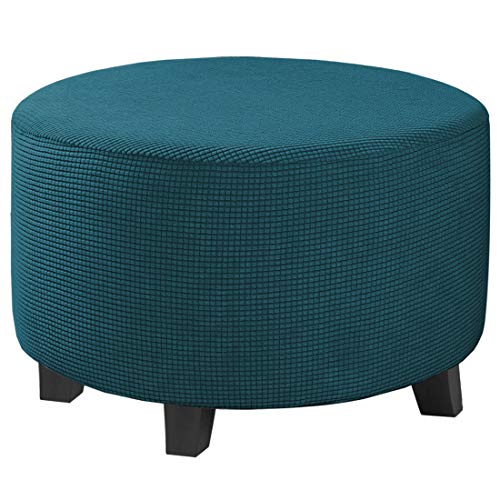 Image of H.VERSAILTEX Ottoman Cover Stretch Ottoman Slipcover Round Ottoman Storage Cover Folding Stool Covers Furniture Protector Cover for Footrest Ottoman Fit Dia 30 inch - 41 inch, Deep Teal