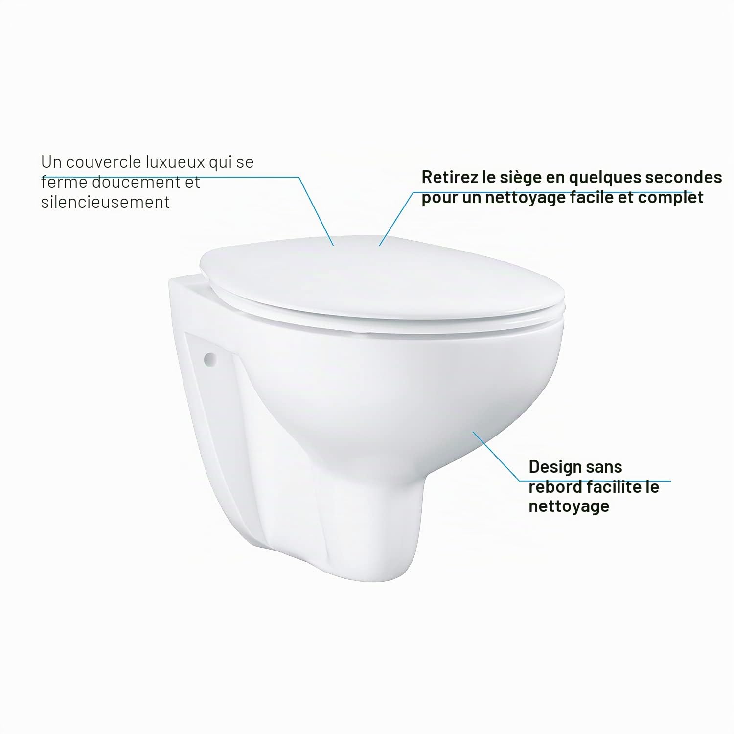 GROHE cuvette et abattant WC suspendu Bau ceramic, sans bride, volume de chasse 3/6 L, porcelaine vitrifiée, finition blanc alpin, 39351000 (Import Allemagne)