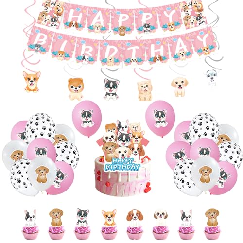 Décoration d'anniversaire pour chien - Ballons, bannière et ornements en spirales Décoration de gâteaux