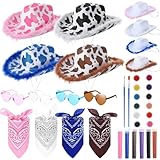 Suncalla 4 Set DIY Halloween Cowboy Hats with Feathers, Bandana and Heart Sunglasses Paint Glitter Powder for Men Women Party(White Hat)