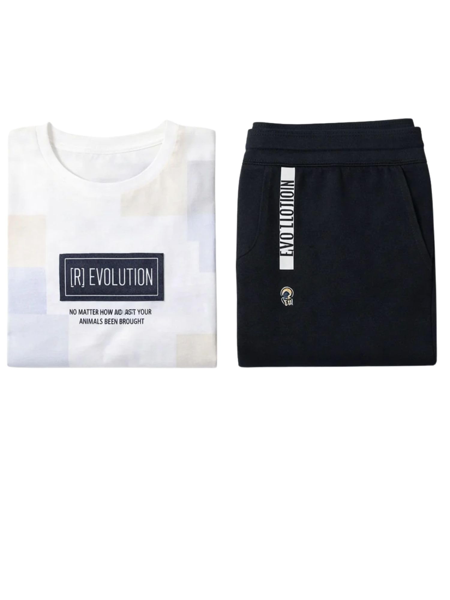 urban duo Wolftunes Men's Black T-Shirt with Off White Track Pant | Premium Imported Fabric | Comfortable Breathable Casual Wear (IN, Alpha, L, Regular, Off White)-picture-48