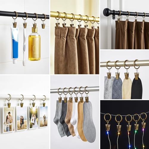 30 PCS Antique Brass Clips Curtain Hooks for Curtain Rod, Metal Window Drapery Decorative Clips Curtains Hooks Hangers Clip Rings, This Small Drapery Curtainring with Clip Hook Fits up to 0.4-0.75 in