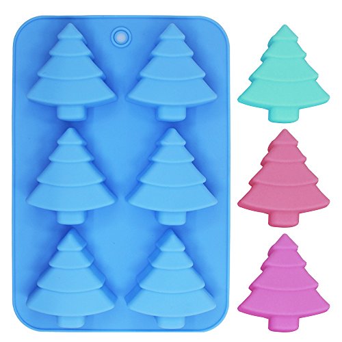 3 Pack Silicone Molds, Shapes Of Christmas Trees, Socks And Bells, Finegood Baking Trays For Holiday Cakes, Candies, Chocolates, Jelly, Soap - Green,Blue,Red #TOP2