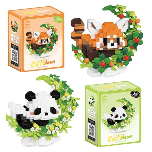 RNPKZ 2 Stück Panda Bausteine Set, Panda Tier Building Block Set, Panda Klemmbausteine Mini Bausteine Set, Mini Bausteine Panda, Panda Bausteine Spielzeug Bricks, Geschenke für Erwachsene und Kinder