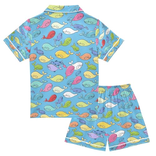 senya Color Small Whale Satin Summer Pajama Sets Silk Short Sleeve Button Down Sleepwear2