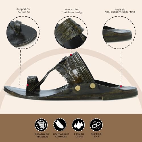 Image of Kolhapuri Chappal for Men Original, Pure Leather Handcrafted Traditional Kolhapuri Chappal for Man Formal Footwear for Weddings & Parties, Ethnic Wear & Daily Comfort