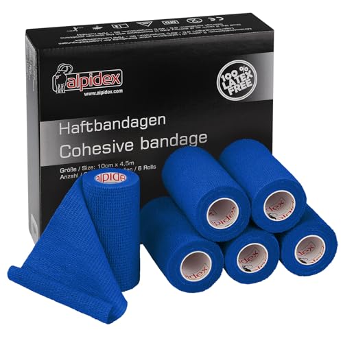ALPIDEX 6 Rollos Venda Autoadhesiva Elástica 10 cm x 4,5 m Cohesiva | Vet Wrap, Piel Sensible, Sin Látex, Impermeable, Transpirable, Caballo, Perro, Gato, Deporte, Vendaje, Sujeción