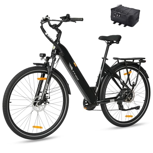 ttgo 28 Zoll E Bike für Erwachsene, Elektrofahrräder mit 36V 18Ah Akku, 250W Motor 25 km/h 80-120 km Reichweite, 7-Gang Getriebe mit LCD-Display City E Bike für Herren Damen, C3 SE(Schwarz)