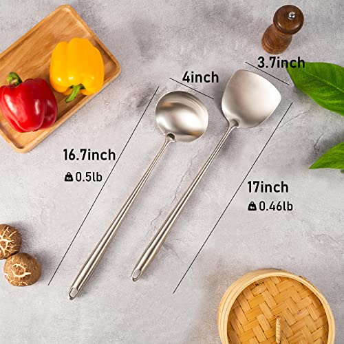17Inch Wok Spatula And Ladle - 304 Stainless Steel Wok Tools Set, 2 Pieces All Metal Extra Long Handle Cooking Tools, Chinese Wok Utensils And Wok Accessories For Cast Iron/Carbon Steel Wok #TOP1