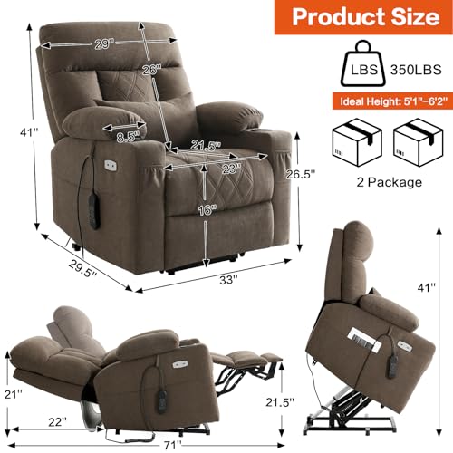 Image of BEDHOURS Tri-Motor Power Lift Recliner Chair for Elderly, Zero Gravity Infinite Position Lay Flat Lift Chair w /Adjustable Headrest & Lumbar, Vibration Massage & Heat, Cup Holders, Brown