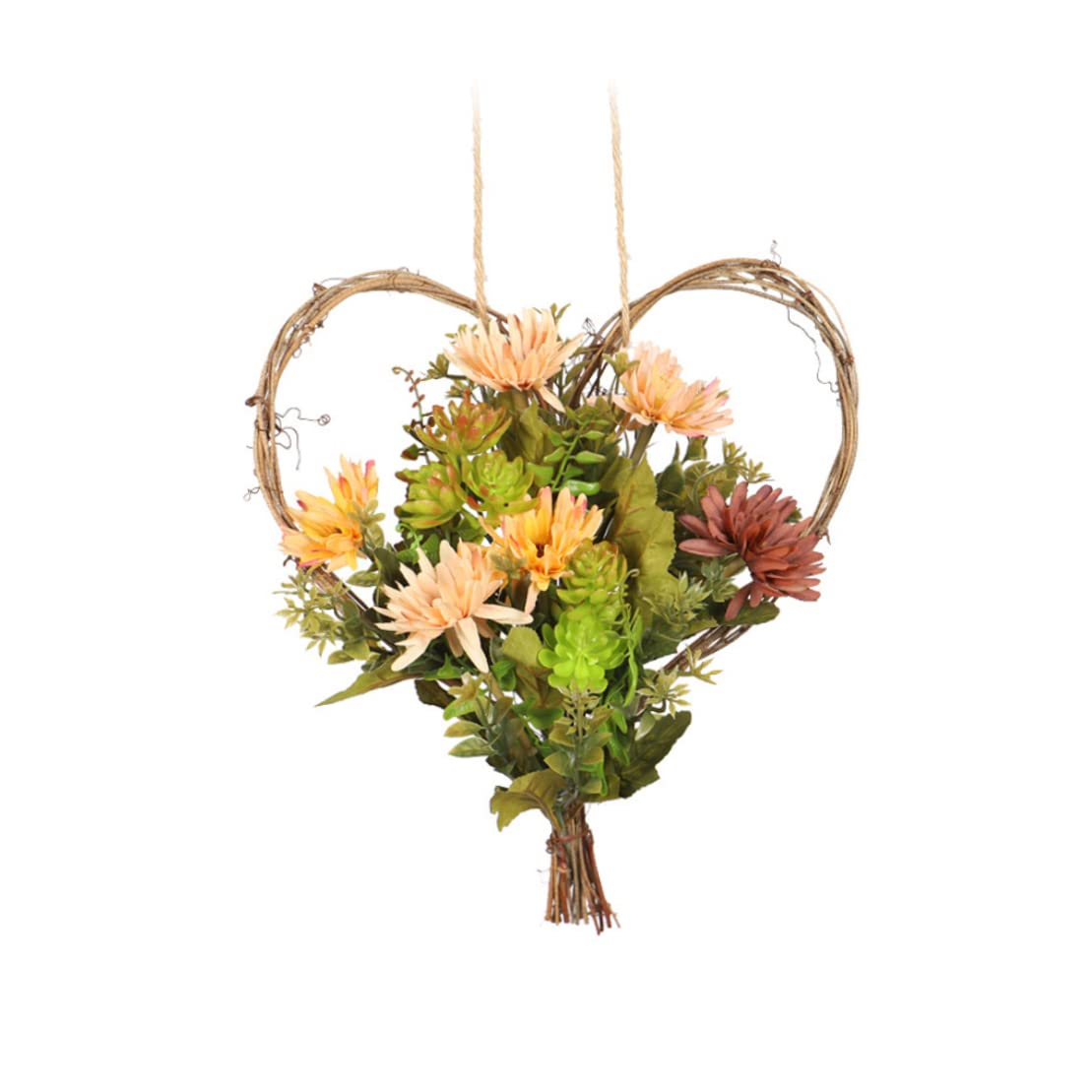 PithCogent Hanging Flowers Wreath|Autumn Wreath Rattan Chrysanthemum Flowers Artificial Hanging Heart Floral Garland for Door Wall Decoration