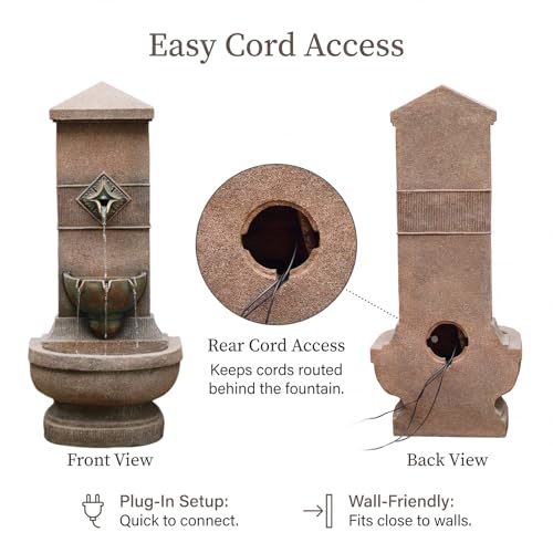 Image of Bumilgar Outdoor Wall Fountain with LED Lights, 39.96 inch H Freestanding Garden Water Fountain, Large Floor Standing Patio Waterfall Feature, European Resin Flat Back Yard Courtyard Porch Decor