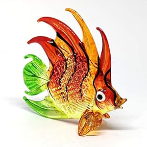 ZOOCRAFT Aquarium Thai Craft Collectible Mini Hand Blown Glass Fish Figurine Decor Red