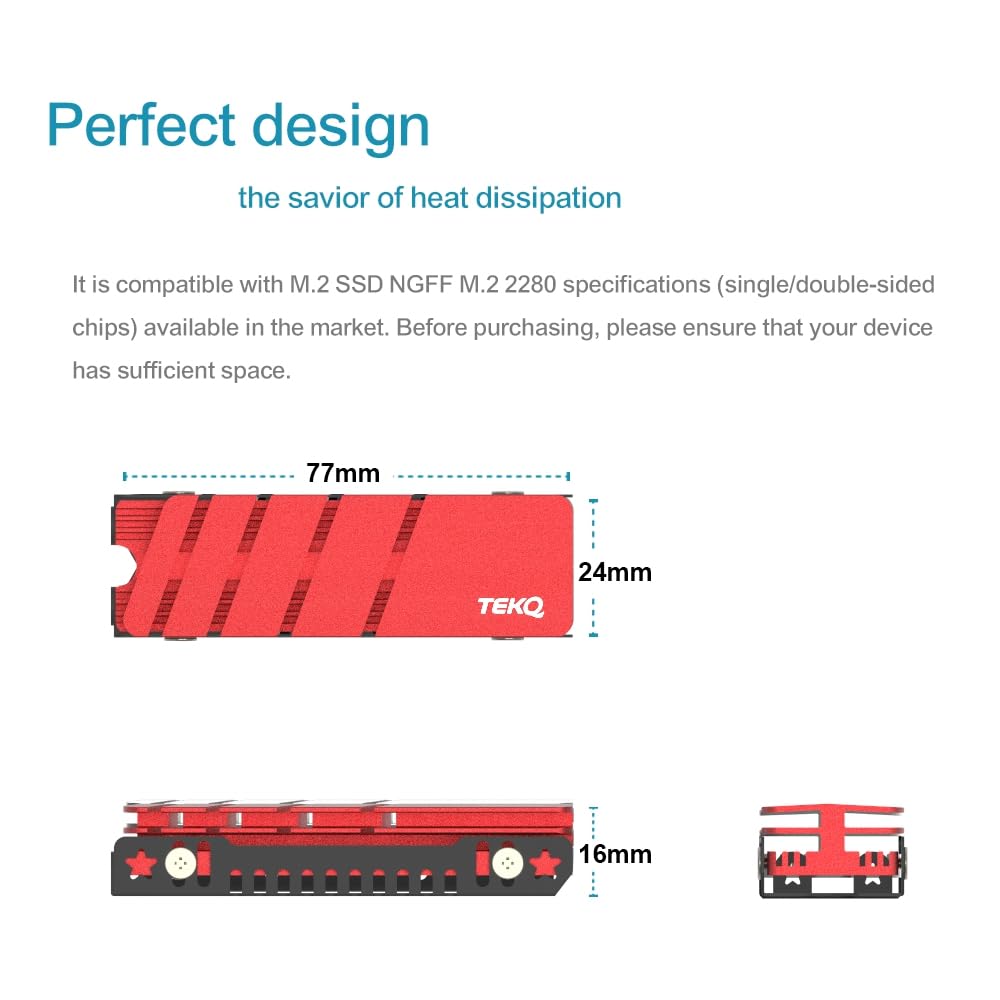 M.2 2280 SSD Kühlkörper, doppelseitiger Kühlkörper, mit Thermo-Silikon-Pad für PC M.2 PCIE NVMe SSD oder M.2 SATA SSD (RED)