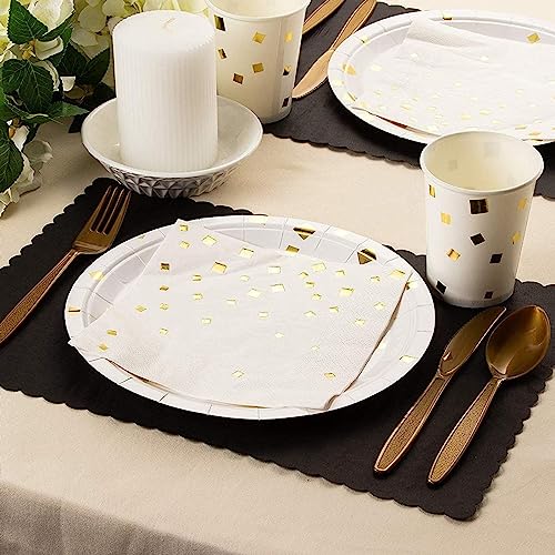 100-Pack Paper Placemats - Black Bulk Disposable Placemats, Colored Tabletop Mats With Wavy Scalloped Edge, Birthday Party Supplies, Graduation, Black Party Decoration, 14 X 10 Inches #TOP2