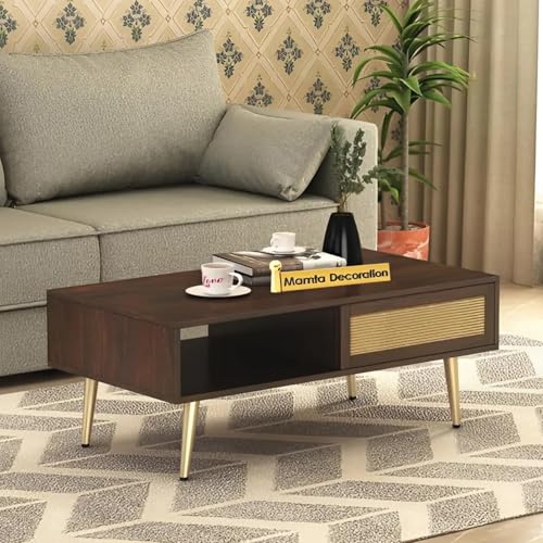 Image of MAMTA DECORATION Solid Sheesham Wood Coffee Table for Living Room | Wooden Center Table with Drawer & Open Shelf Storage for Home, Hall & Lounge | Modern Teapoy /Tea Table | Walnut Finish