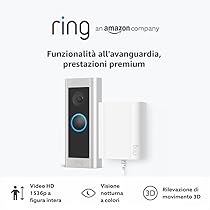 Ring Videocitofono Pro cablato (in precedenza Video Doorbell Pro 2) + alimentatore plug-in | Video in HD a 1536p a figura intera, vista dall’alto e wifi | Ring Home: 30 gg. prova gratuita
