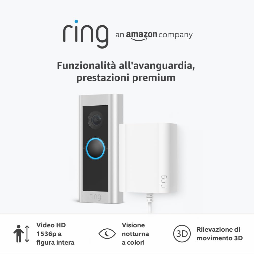 Ring Videocitofono Pro cablato con alimentatore plug-in HD 1536p