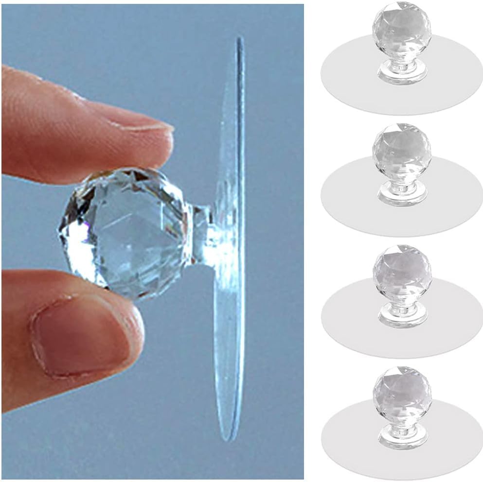 RFS 12Pcs Cabinet Drawer Pull Knobs - Self Adhesive Clear Acrylic Crystal Shaped Pulls Handles Knobs for Wardrobe Kitchen Cupboard Bathroom Dresser Furniture Door Window (12)