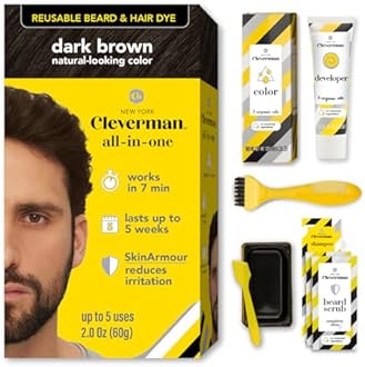 Cleverman Dark Brown Hair & Beard Dye Kit for Men - Natural-Looking Gray Coverage, Professional-Quality, Ammonia-Free for Hair, Beard & Mustache