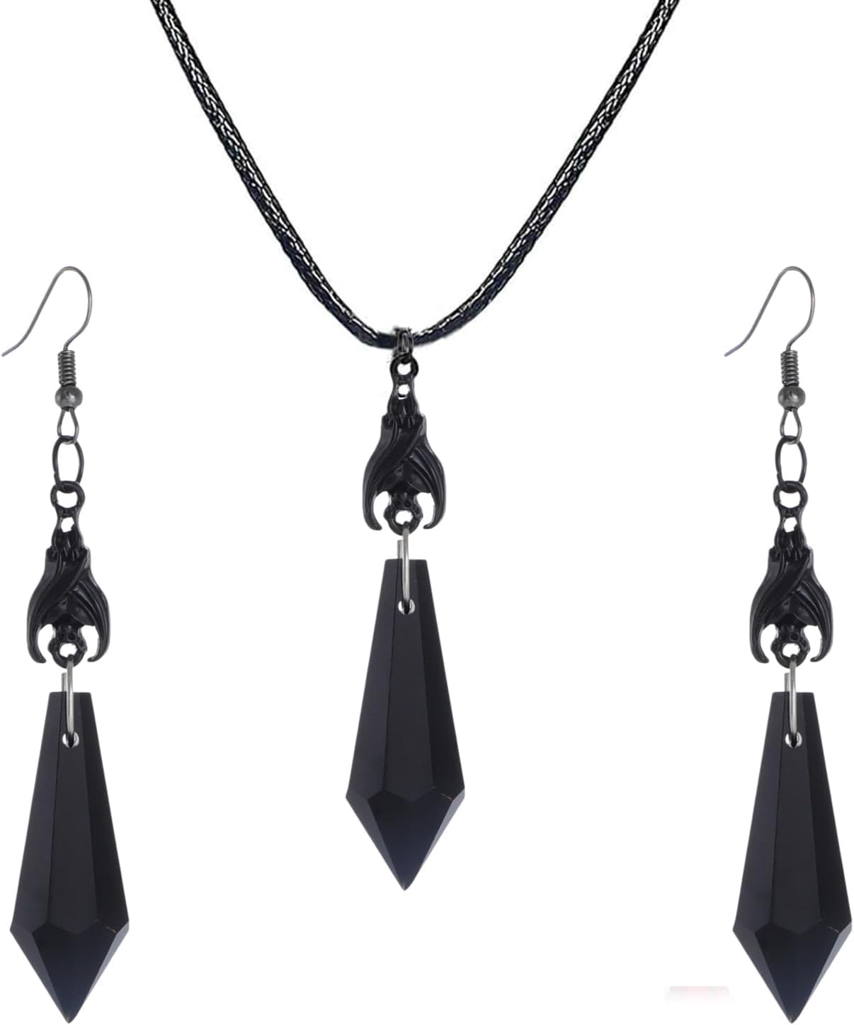 Gothic Dark Bat Necklace Earrings Set,Red Black Crystal Gems Bat Earrings Punk Rock Style Witch Animal Necklace Victorian Halloween Costumes Jewelry Set for Women