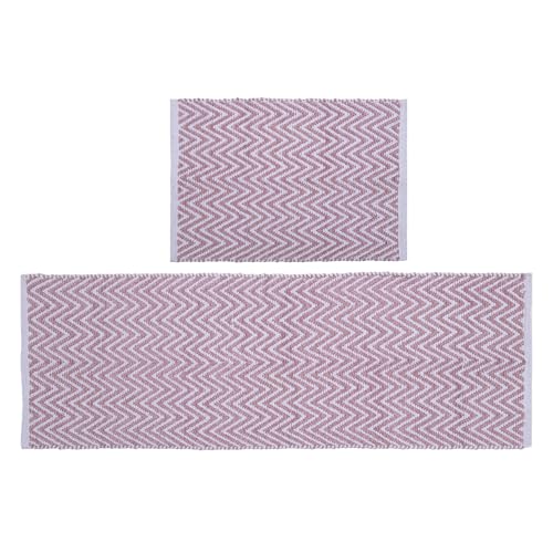 Image of THE HOME TALK Set of 2 Cotton Chenille Bath Rug | Area Rug for Spa, Vanity Shower, Kitchen & Living Room | Water Absorbent Linens | Soft Carpets | Bathroom Accessories (40x60 + 40x120 cm, Pink)