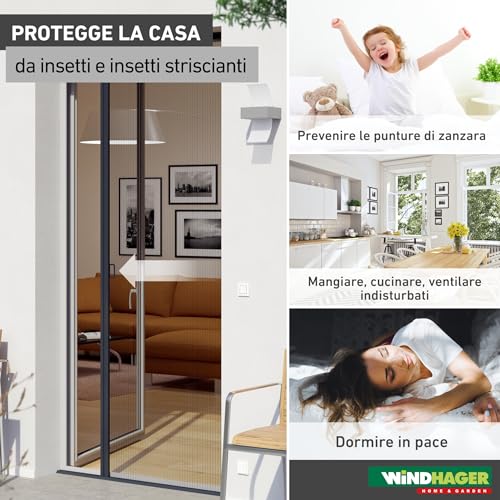 Windhager Porta Plissettata Antiinsetti Expert, Telaio In Alluminio Per Porte, Accorciabile Singolarmente, 240 X 120 Cm, Antracite - 2
