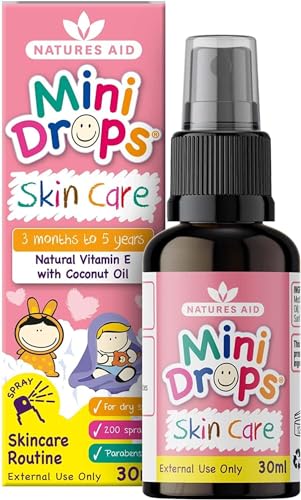 Natures Aid Mini Drops Vitamin E Skin Care - 30ml - Natural Daily Skincare Oil for Children 3 Months - 5 Years Supports Healthy Sensitive Skin - Easy-to-Use Spray for Babies Kids Toddlers Baby Massage