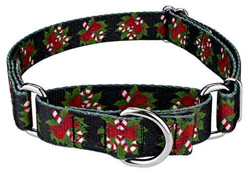 Country Brook Petz - Black Candy Cane Martingale Dog Collar - Christmas Collection Featuring Festive Designs (1 Inch, Medium)