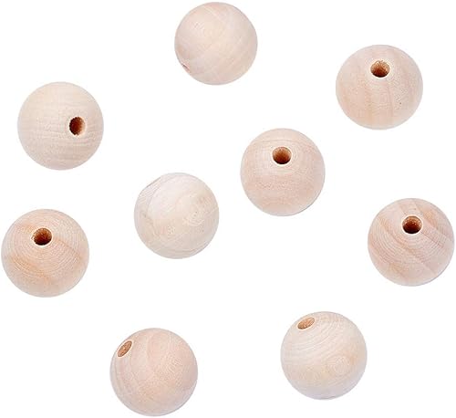 Vista 20 de Mega Pet 50 cuentas espaciadoras de madera natural sin terminar de 0.472 in (0.47 pulgadas) redondas de madera sueltas para manualidades