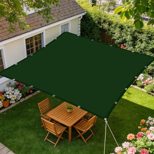 Voile d'ombrage vert foncé 3x3.5m pour partager des repas d'été sur la terrasse à l'abri du soleil