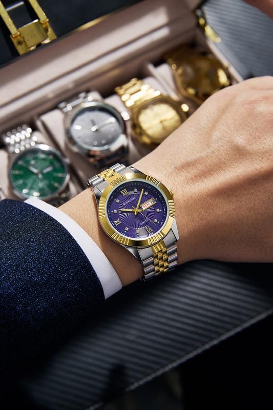 Image of Giordano Classic Analog Quartz Watch for Men with Textured Dial, Fluted Bezel, Day & Date Display & Two-Tone Stainless Steel Strap