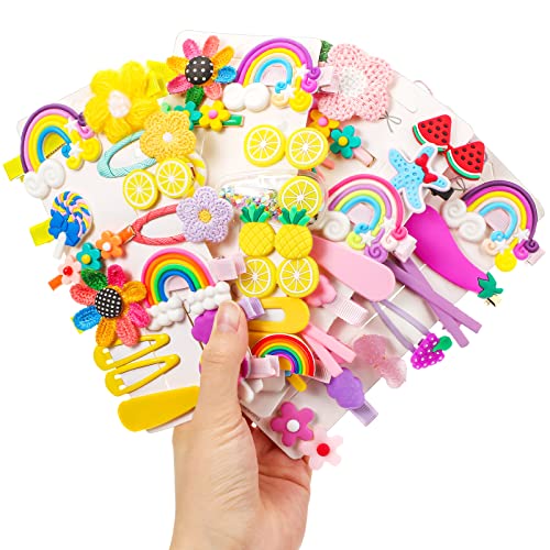 56 Pcs Hair Accessories For Girls Kids Baby Hair Clips Cute Non Slip Hair Barrettes Bear Rainbow Flower Fruit Dessert Butterfly Candy Patterns Hair Pins For Toddlers (Summer Style) #TOP23