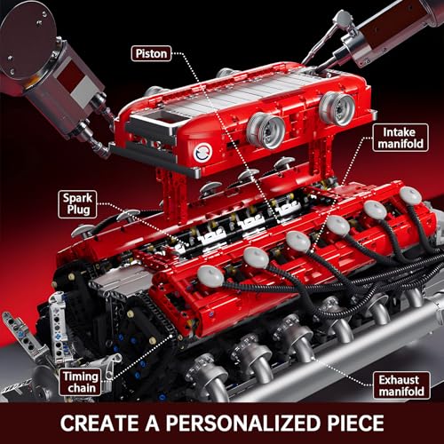 Mould King V12 Engine Building Sets, V8 Model Engine Kit for Adults, Engine Scale Model with Motor, 10169 STEM DIY Building Kits That Works, Blocks Toys for Aged 14+ (3472 Pieces) by Mould King - Image 3