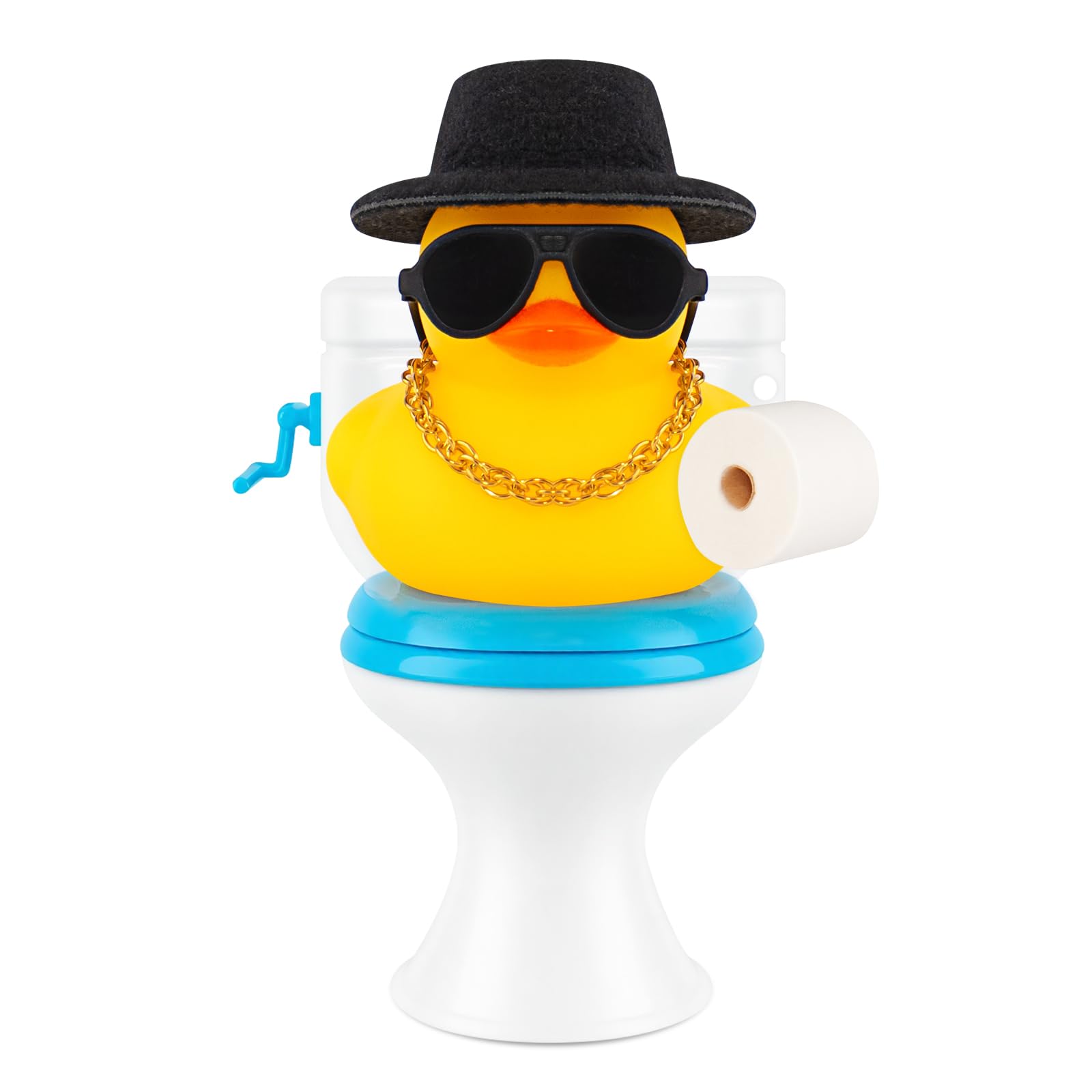 wonuu Gentleman Toilet Rubber Duck, Car Dashboard Decor with Gold Chain