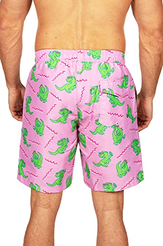 image for Tipsy Elves Pink Dino Disco Allover Print Classic Fit 7 Inch Inseam Sw