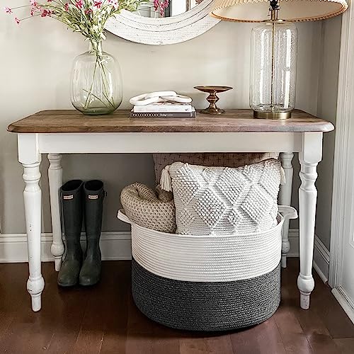 Indressme Woven Rope Basket With Handle, Xxxlarge, Cotton (21.7" X 21.7" X 13.8") Laundry Hamper For Baby Laundry, Blanket, Toy, Storage Comforter Cushions, Gray #TOP3