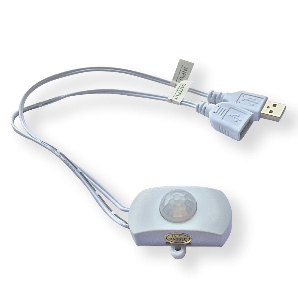 USB 5V PIR Motion Activated Mini Body PIR Sensor Switch with USB Interface Cable for LED Strip Light Camera (Without Light Sensor