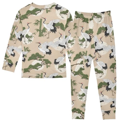 Pajama Sets Long Sleeve Chinese Cranes Trees Soft Comfy Sleepwear 2 Piece PJS 3-8T3